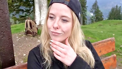 Sexy blonde tranny fucks her own ffm  just